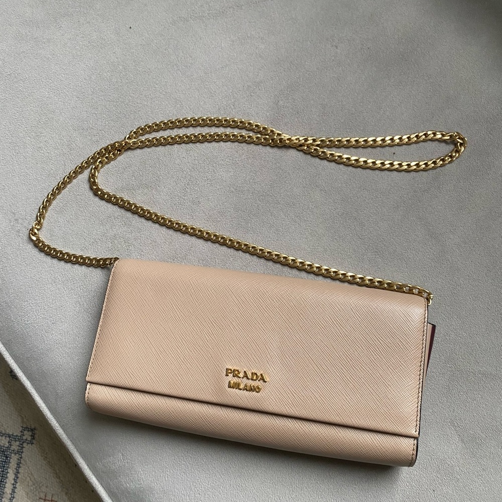 Authentic Prada Bibliotheque saffiano leather clutch w/ optional strap